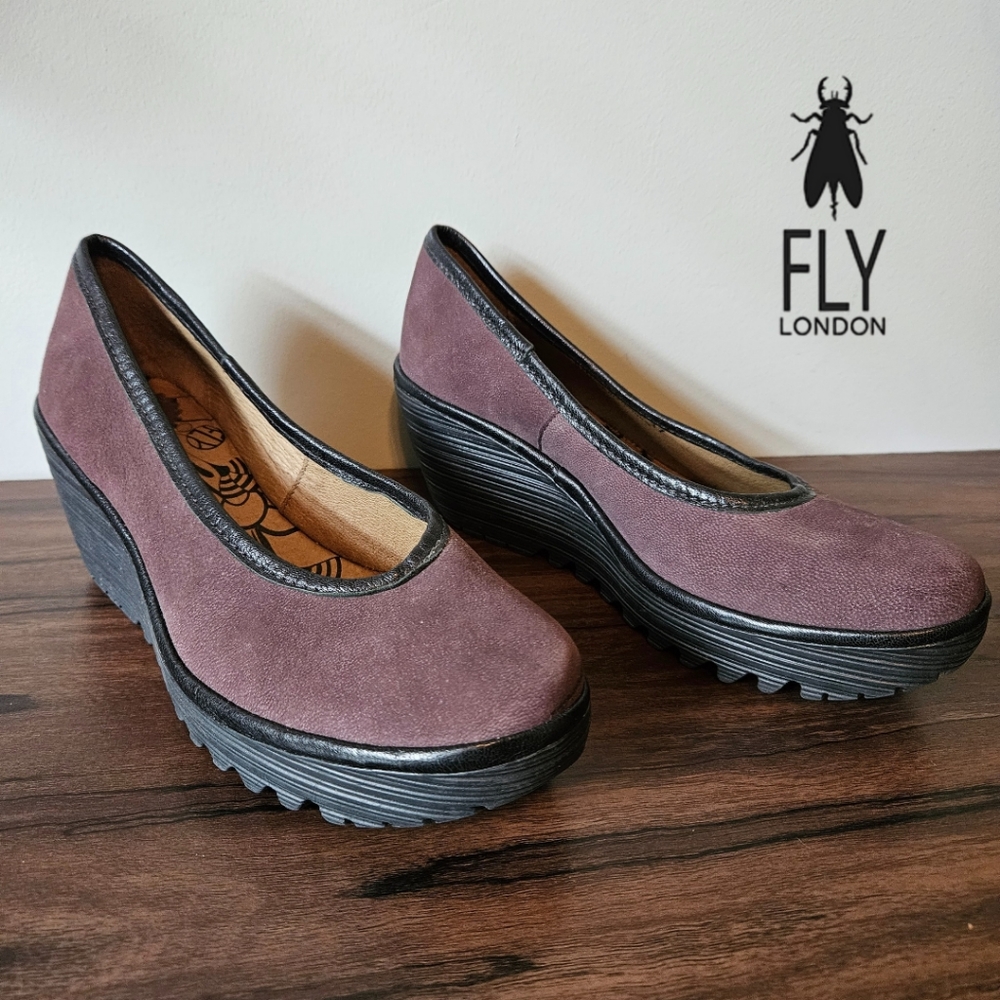 Fly London Leather Slip-On Shoes - Purple & Black - Size 37 (6.5/7)